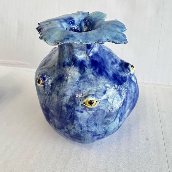 Hand Made Eyeball Eyes Folk Art Ceramic Pottery Vase OOAK Artisan Folk Oddity Sm - Picture 2 of 9